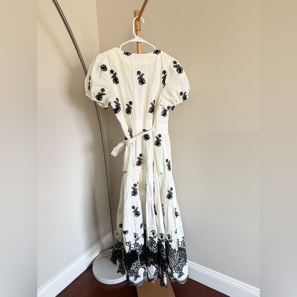 Anthropologie Not So Serious Contrast Embroidered Wrap Maxi Dress White & Black - Picture 7 of 7
